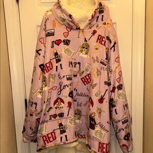Taylor Swift-Themed Graphic Oversized Sherpa Blanket Hoodie NWOT